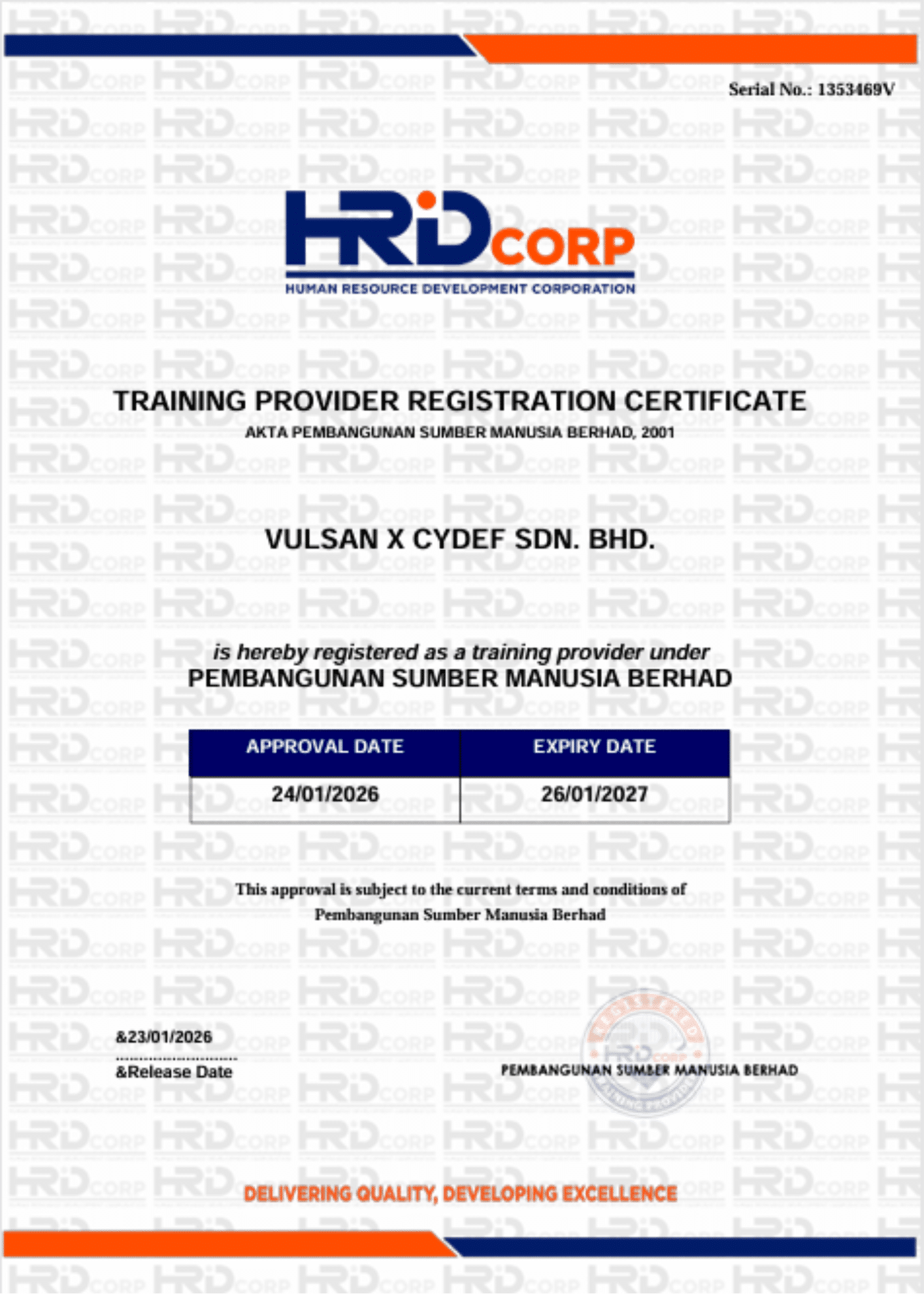 HRD Corp Certificate