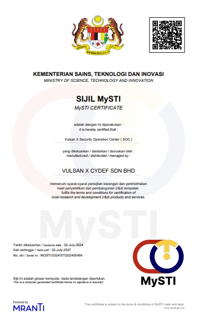 MySTI Certificate — VX SOC