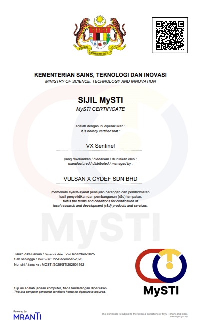 MySTI Certificate — VX Sentinel